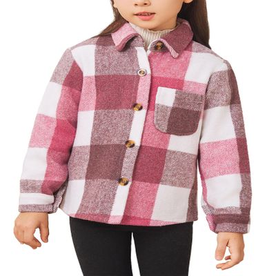 Fdqin Girls Flannel Plaid Shirts Long Sleeve Girls Shacket 9-10 Casual Fall Shirt Jacket Pink Plaid Tops