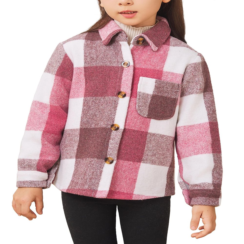 Fdqin Girls Flannel Plaid Shirts Long Sleeve Girls Shacket 9-10 Casual Fall Shirt Jacket Pink Plaid Tops