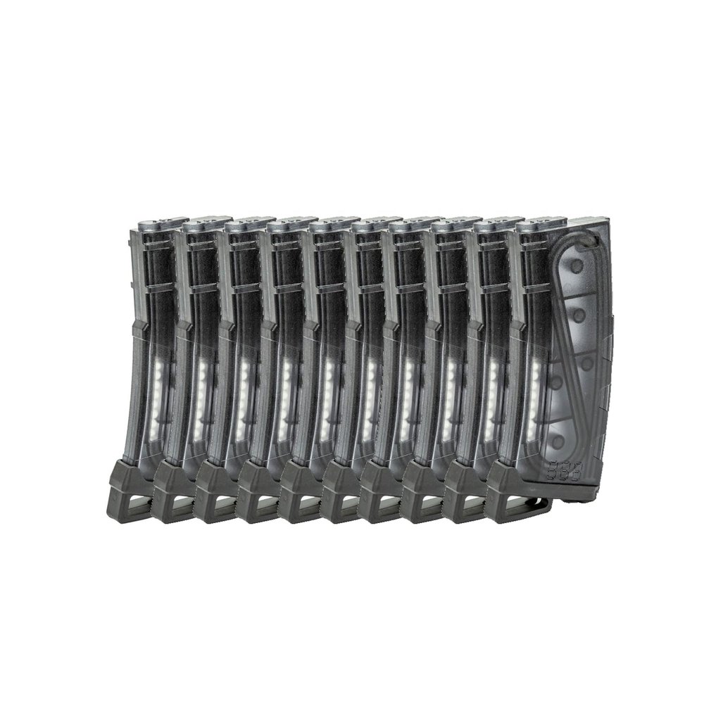 Lancer Tactical Airsoft M4 M16 Series Polymer 130 Round Transparent Window High Speed Mid-Cap Airsoft Magazine- Pack of 10 (Smoked)