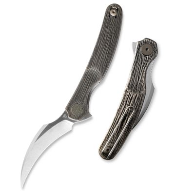 Cavol Mantis Flipper Pikal Knife,2.52" ELMAX Blade Folding Knife,Handmade Engraved Titanium Handle 4.2", EDC Pocket Knife (Bronze-satin)
