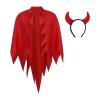 Beisto 2PCS Halloween Cosplay Costume Adult Knight Serrated Irregular Shape Red Cape & Cow Horn Headpiece Accessories Props view 1