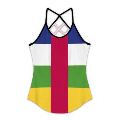 Adugen Origei Yoga Women's Performance Stretchy Central African Republic Flag Sports Workout Running Top Vest 2XL