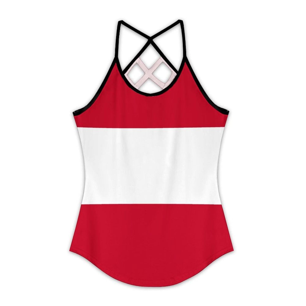 Adugen Origei Yoga Women's Performance Stretchy Austria Flag Sports Workout Running Top Vest 4XL