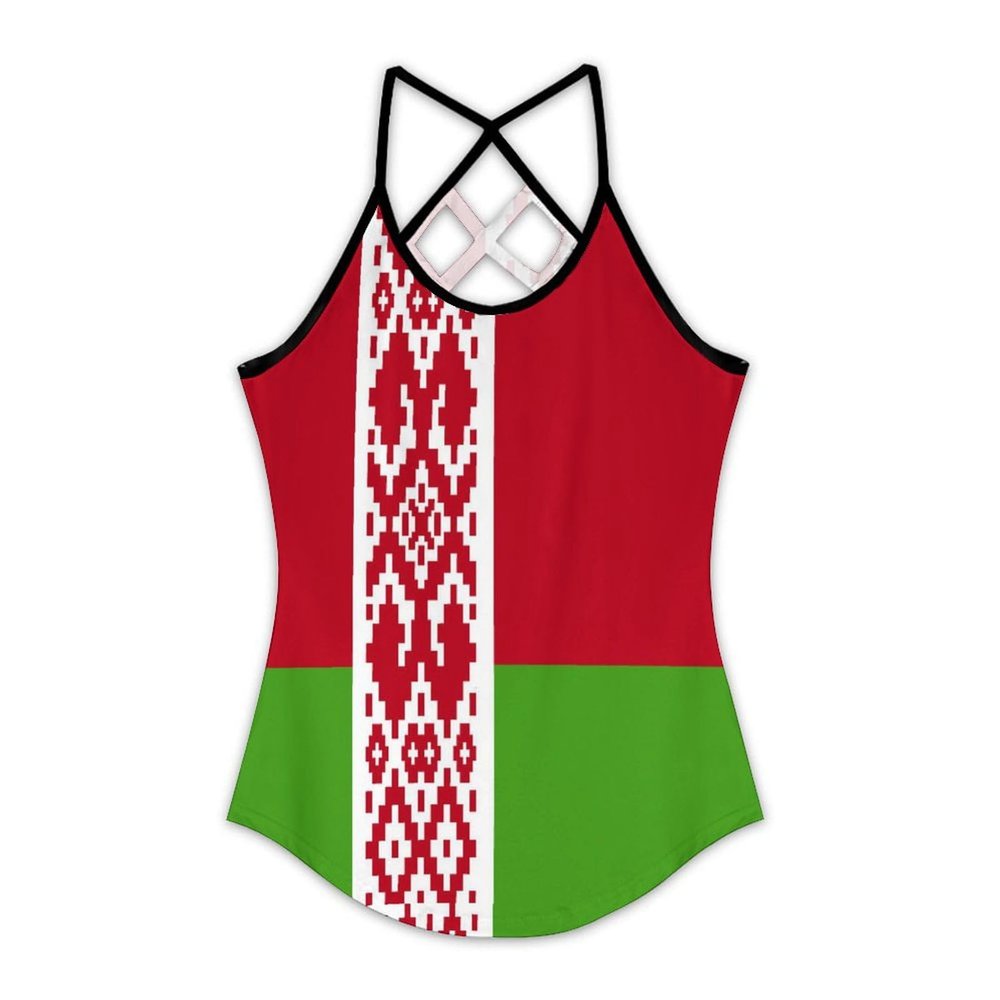 Adugen Origei Yoga Women's Performance Stretchy Belarus Flag Sports Workout Running Top Vest 3XL