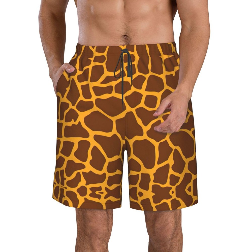 HGFVY Giraffe Print Print Men's Swim Trunks | Quick Dry Drawstring Beach Shorts White
