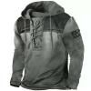 xoxingysm Men Retro Sweatshirt Hooded Plaid Graphic Tactical Henley Collar Drawstring Pullover Tops Outdoor Hiking Camping Casual Sport Shirts Western Cowboy Street Vintage Hoodies view 1