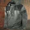 xoxingysm Men Retro Sweatshirt Hooded Plaid Graphic Tactical Henley Collar Drawstring Pullover Tops Outdoor Hiking Camping Casual Sport Shirts Western Cowboy Street Vintage Hoodies view 2