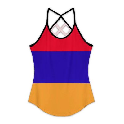 Adugen Origei Yoga Women's Performance Stretchy Armenian Flag Sports Workout Running Top Vest 5XL