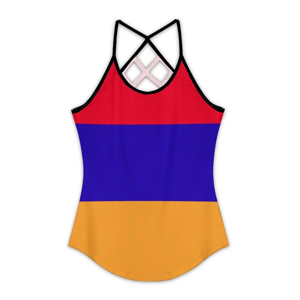 Adugen Origei Yoga Women's Performance Stretchy Armenian Flag Sports Workout Running Top Vest 5XL