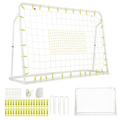 GYMAX Soccer Rebounder, 6.1 x 4 Angle-Adjustable Soccer Rebounding Net with All-weather PE net & Metal Frame, Easy Setup Soccer Goal, 2 in 1 Bounce Back Soccer Practice Training for Backyard (White)