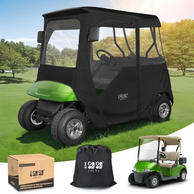 10L0L 2 Passenger Golf Cart Enclosure for EZGO TXT & RXV, 600D Waterproof Golf Cart Rain Cover, Heavy Duty Driving Enclosure, Snowproof Windproof, with Clear PVC Windows & Tail Light Panel - Roof 59