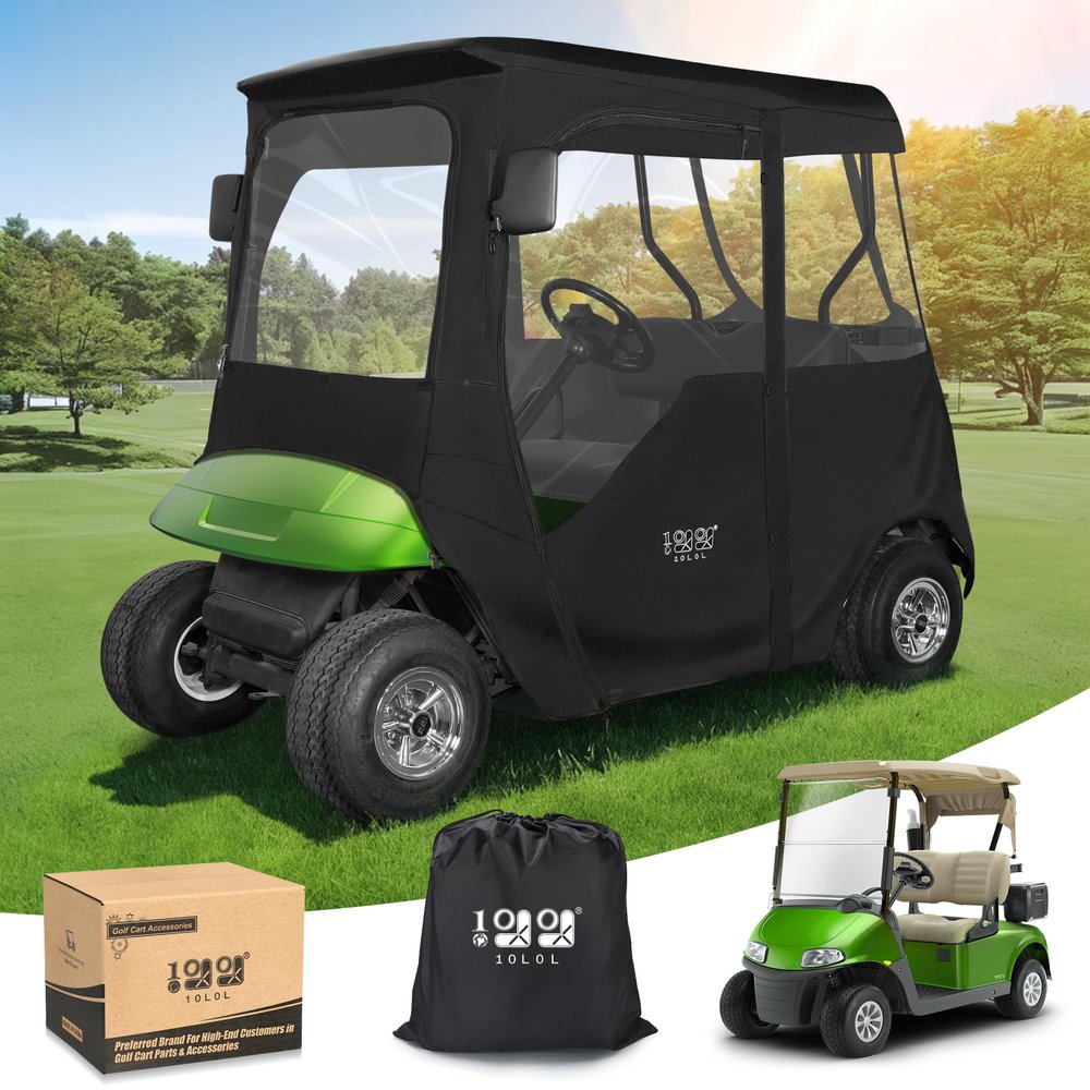 10L0L 2 Passenger Golf Cart Enclosure for EZGO TXT & RXV, 600D Waterproof Golf Cart Rain Cover, Heavy Duty Driving Enclosure, Snowproof Windproof, with Clear PVC Windows & Tail Light Panel - Roof 59