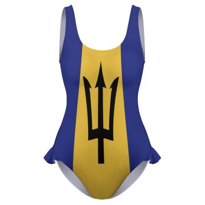 Adugen Origei Women's Bikini Barbados Flag Vacation One-Piece Beach Swimsuit Bathing Suit 2XL