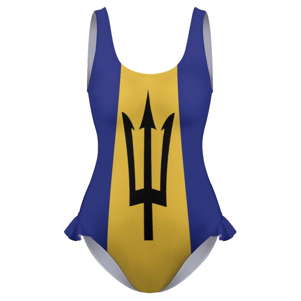 Adugen Origei Women's Bikini Barbados Flag Vacation One-Piece Beach Swimsuit Bathing Suit 2XL
