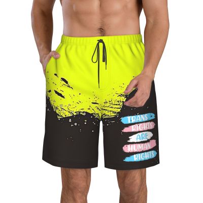Trans Rights are Human Rights Transgender Mens Swim Trunks Men Quick Dry Summer Beach Shorts with Pockets Swimsuit XL White