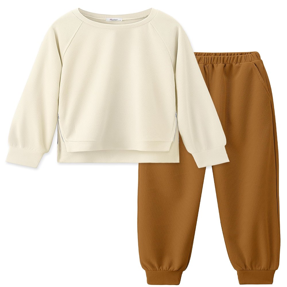 Arshiner Kids Girls 2 Piece Outfit Tracksuit Casual Pullover and High Waisted Sweatpants for Ages 5-12