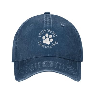NineFit Basics Lifes Is Short, Spoil Your Dog Hat Adjustable Baseball Cap Washed Denim Vintage Dad Trucker Hat Curved Brim Headwear, Navy Blue