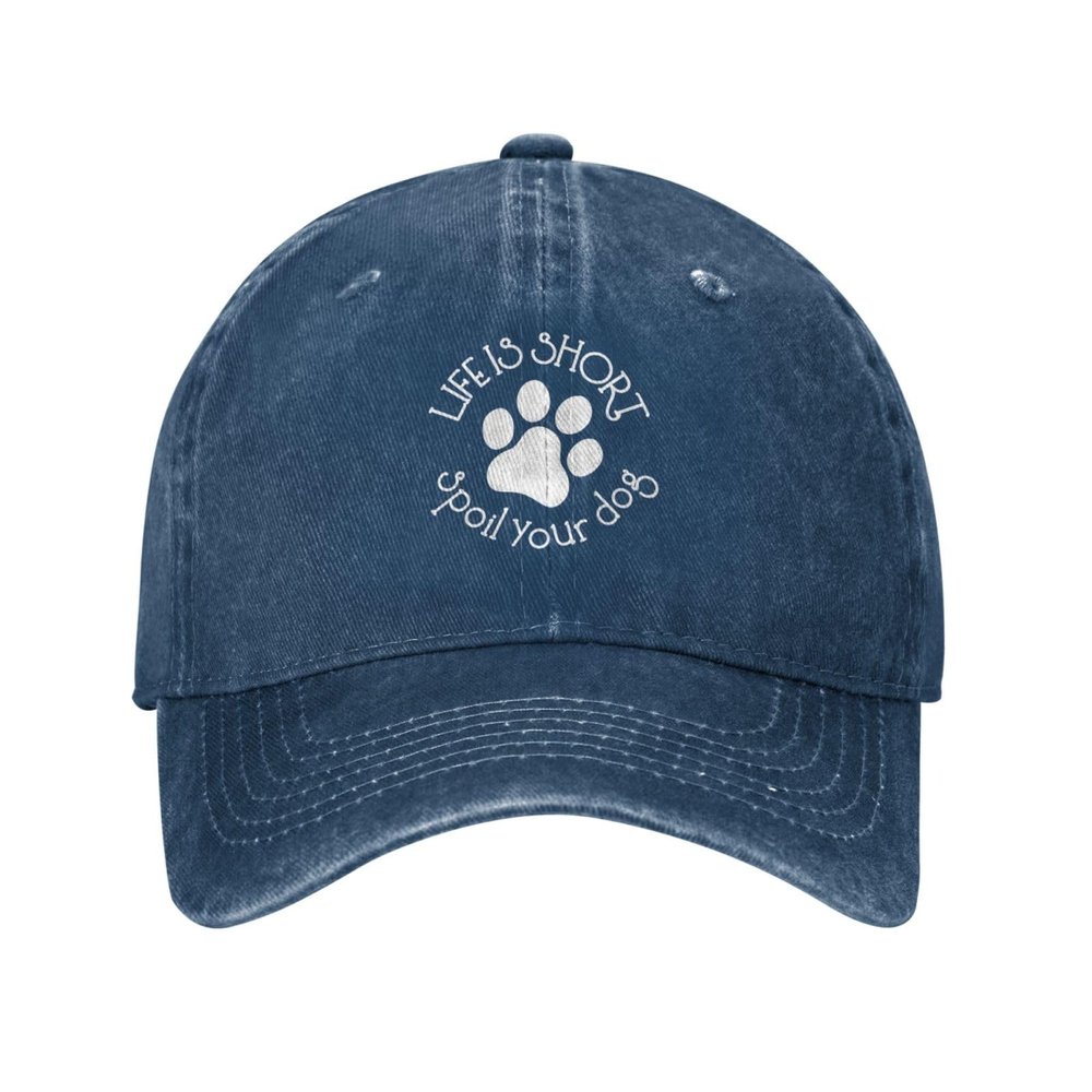 NineFit Basics Lifes Is Short, Spoil Your Dog Hat Adjustable Baseball Cap Washed Denim Vintage Dad Trucker Hat Curved Brim Headwear, Navy Blue
