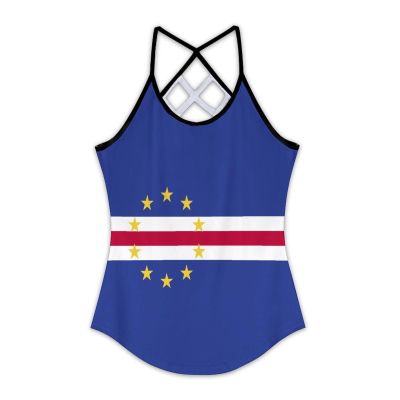 Adugen Origei Yoga Women's Performance Stretchy Cape Verde Flag Sports Workout Running Top Vest 3XL