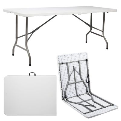 6ft Outdoor Folding Picnic Camping Table,Portable Lightweight Plastic Picnic Table,Travel Camping Table,Portable Folding Grill Table,with Carry Handle,for Patio, Fishing, Beach, BBQ (White)