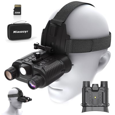 Miasazyr Head-Mounted Night Vision Goggles - Hands Free Night Vision Binoculars for Adults, 1312FT Digital Infrared Goggles with White Light Lamp, 8X Digital Zoom, Include 32GB SD Card