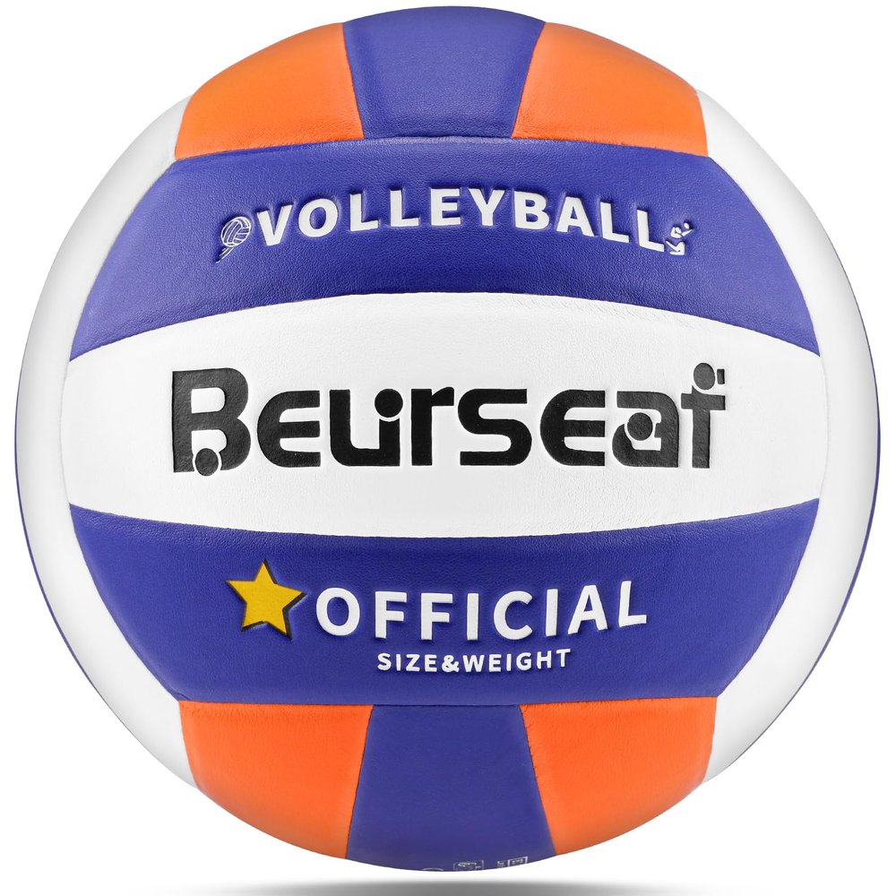 Beurseaf Volleyball, Soft Touch Beach Volleyball, Indoor Outdoor Volleyball for Beach Game Training, Official Size 5 (Blue/Orange/White)