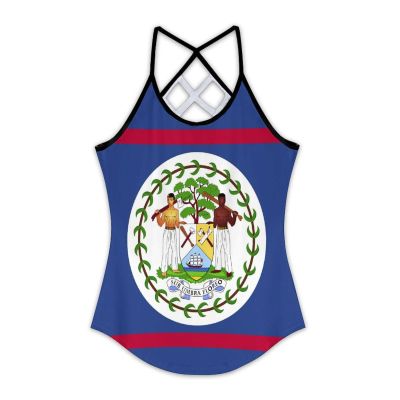 Adugen Origei Yoga Women's Performance Stretchy Belize Flag Sports Workout Running Top Vest 5XL