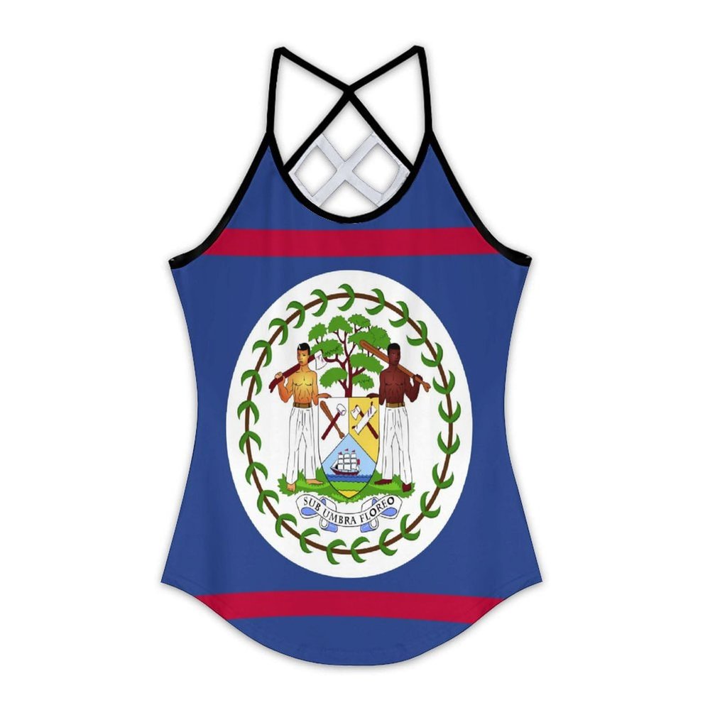 Adugen Origei Yoga Women's Performance Stretchy Belize Flag Sports Workout Running Top Vest 5XL