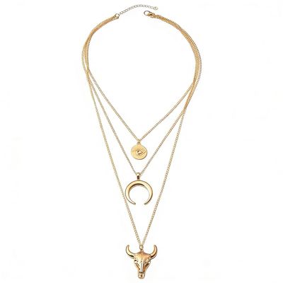 JHJEWH Women's Vintage Western Layered Necklaces Evil Eye Bull Head Crescent Moon Layered Necklace Boho Cowboy Cowgirl Geometric Pendant Chain Necklace Fashion Jewelry Gifts for Women (style2)