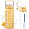 MUKOKO 64oz Glass Water Bottles with Straw and Lid,Half Gallon Water Bottle with Time Marker,Large Glass Water Jug with Silicone Sleeve and Stainless Steel Handle-Yellow view 1