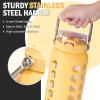 MUKOKO 64oz Glass Water Bottles with Straw and Lid,Half Gallon Water Bottle with Time Marker,Large Glass Water Jug with Silicone Sleeve and Stainless Steel Handle-Yellow view 2