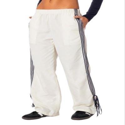 UAURORAO Women Y2k Wide Leg Track Pants Baggy Striped Joggers Sweatpants Elastic Waist Color Block Parachute Pants with Pockets(Tie White,Medium)