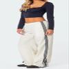 UAURORAO Women Y2k Wide Leg Track Pants Baggy Striped Joggers Sweatpants Elastic Waist Color Block Parachute Pants with Pockets(Tie White,Medium) view 4