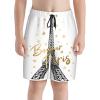 Bonjour Paris Eiffel Tower Teens Beach Shorts Running Workout Sports Shorts Summer Casual Shorts for Boys view 1