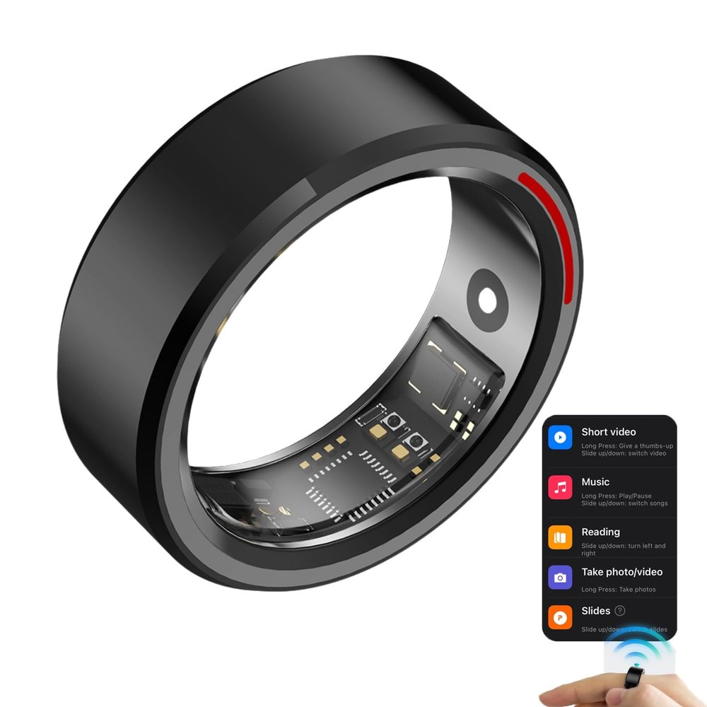 HFDJRWK Wearable Fitness Tracker Compatible with iOS and Android Sos Rescue Device with Charging Base, and Sleep Detection Ring(Black,12#)