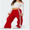 UAURORAO Women Y2k Wide Leg Track Pants Baggy Striped Joggers Sweatpants Elastic Waist Color Block Parachute Pants with Pockets(Tie Red,Large) view 2