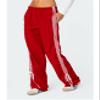UAURORAO Women Y2k Wide Leg Track Pants Baggy Striped Joggers Sweatpants Elastic Waist Color Block Parachute Pants with Pockets(Tie Red,Large) view 3