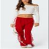 UAURORAO Women Y2k Wide Leg Track Pants Baggy Striped Joggers Sweatpants Elastic Waist Color Block Parachute Pants with Pockets(Tie Red,Large) view 4