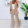 QXQYGRZ Business Casual Outfits for Women Blazer Jackets High Waisted Straight Leg Pants Slacks 2 Pieces Suit Sets Beige view 2
