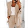 QXQYGRZ Business Casual Outfits for Women Blazer Jackets High Waisted Straight Leg Pants Slacks 2 Pieces Suit Sets Beige view 4