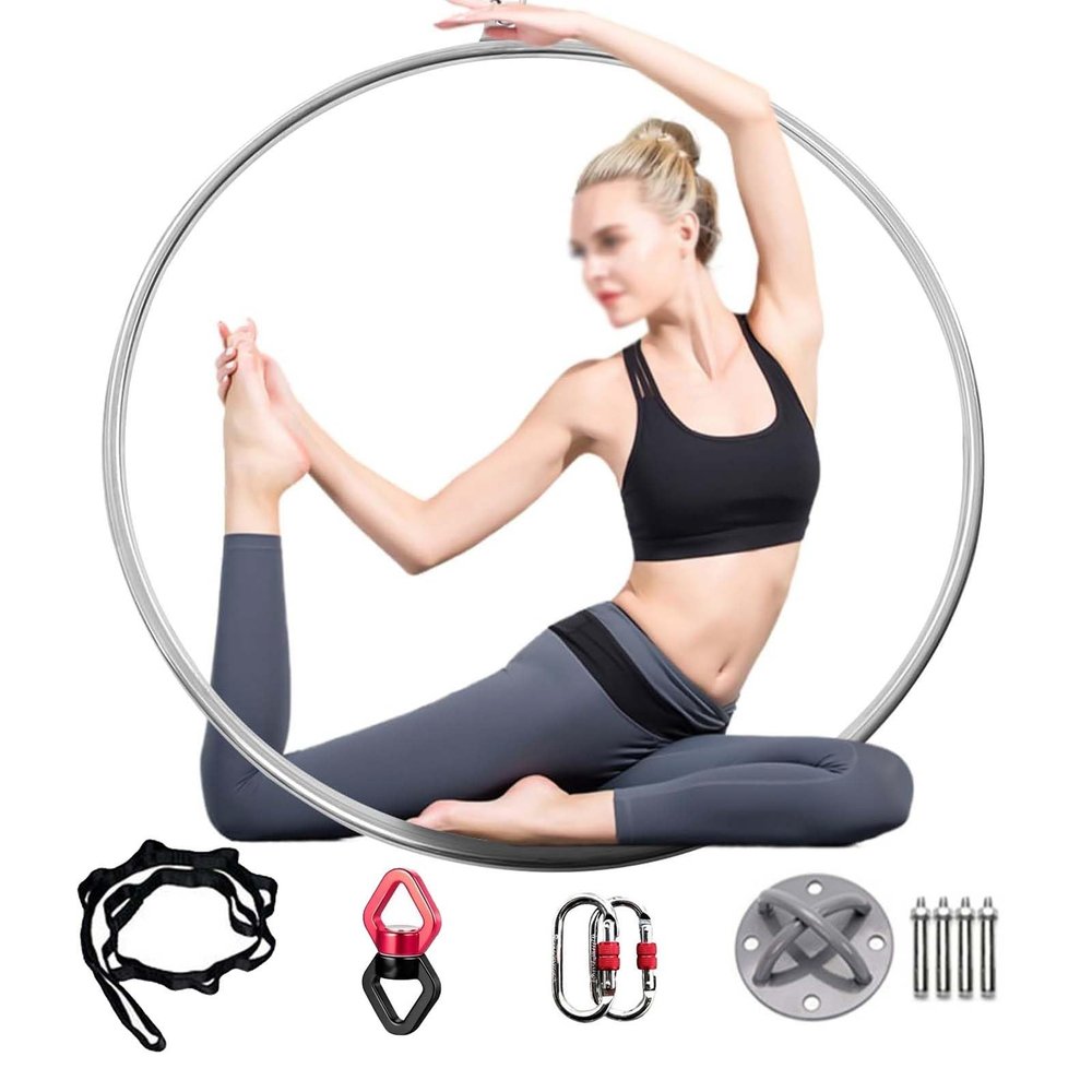 CMYUN Art Gymnastics Lyra Hoop Set, Adult Kids Stainless Steel Single Point Aerial Hoop, Home Gym Dancing Studio Yoga Ring with Fittings, 90/95/100cm(Diameter-95cm(37 3/8"))