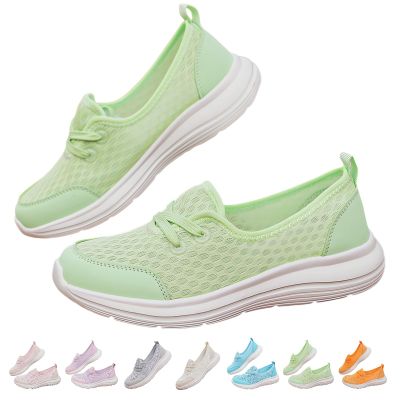 Soft Sole Mesh Comfort Orthopedic Walking Shoes - New Slip Ons for Women with Arch Support (Green, 6.5, Wide)