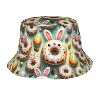 Adult Sun Protection Bucket Hat Easter-Rabbit-Ears-Donuts Men Outdoor Boonie Hat Women Sunshade Fisherman Hat Black