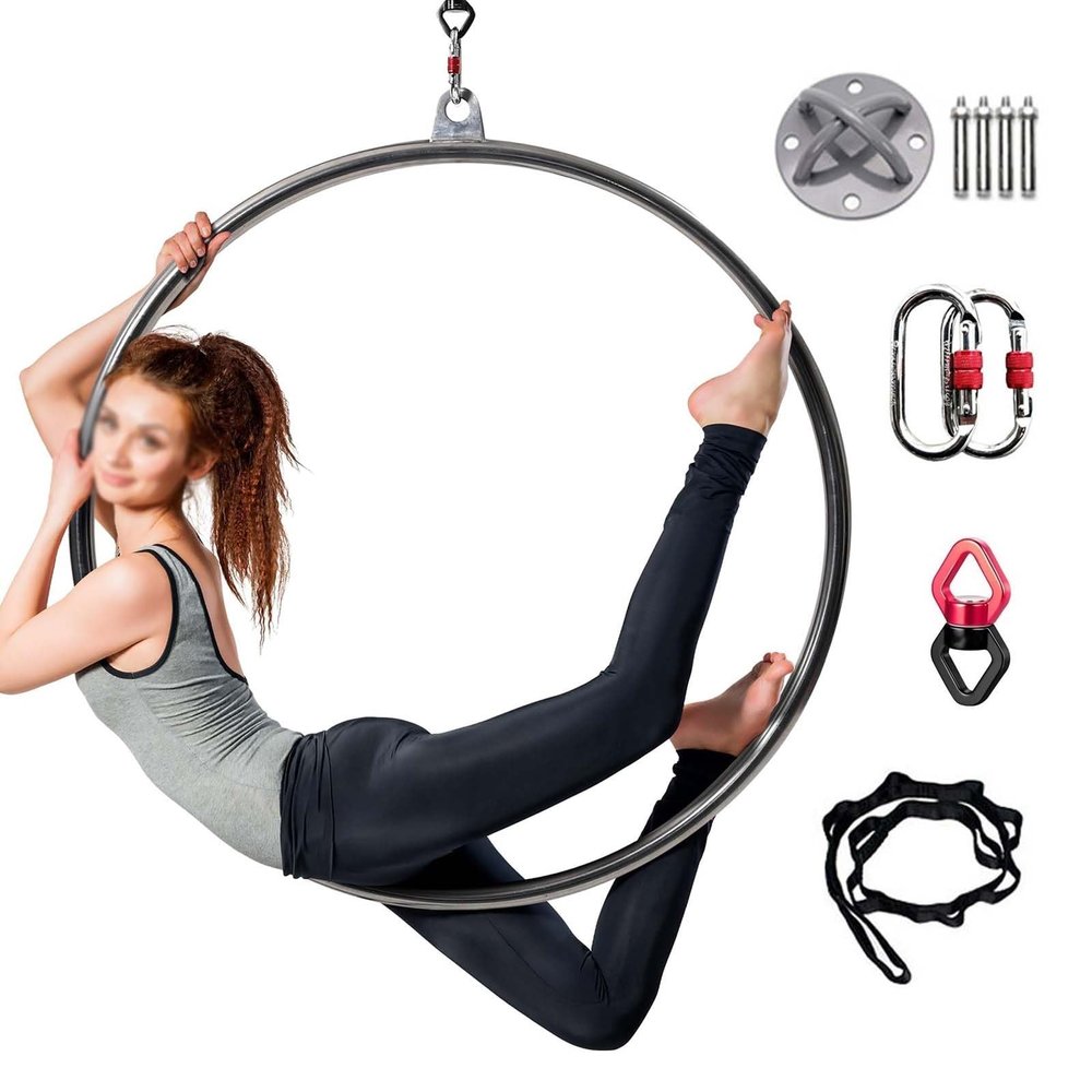 CMYUN Metal Lyra Hoop for Home Gym, Yoga Aerial Ring Hoop for Gymnastics Fitness, Circus Acrobatics Performance Lyra Ring Set, Aerial Art Rig(Diameter-90cm(35 1/2"))