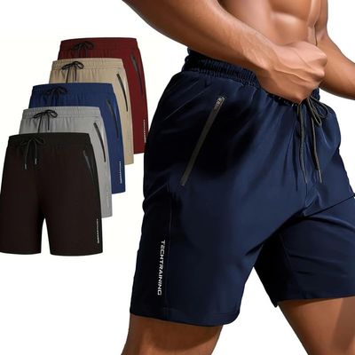 mcgotasy Men's Letter Print Drawstring Waist Shorts, 2024 Summer New Men's Casual Sports Shorts Breathable Quick Dry (Blue, l), Large