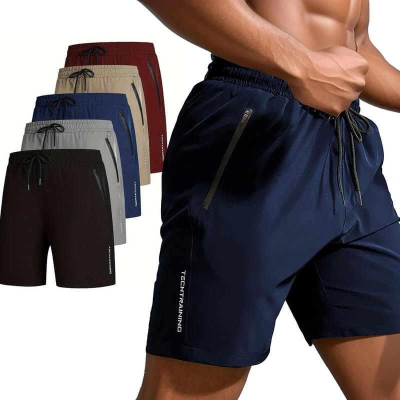 mcgotasy Men's Letter Print Drawstring Waist Shorts, 2024 Summer New Men's Casual Sports Shorts Breathable Quick Dry (Blue, l), Large
