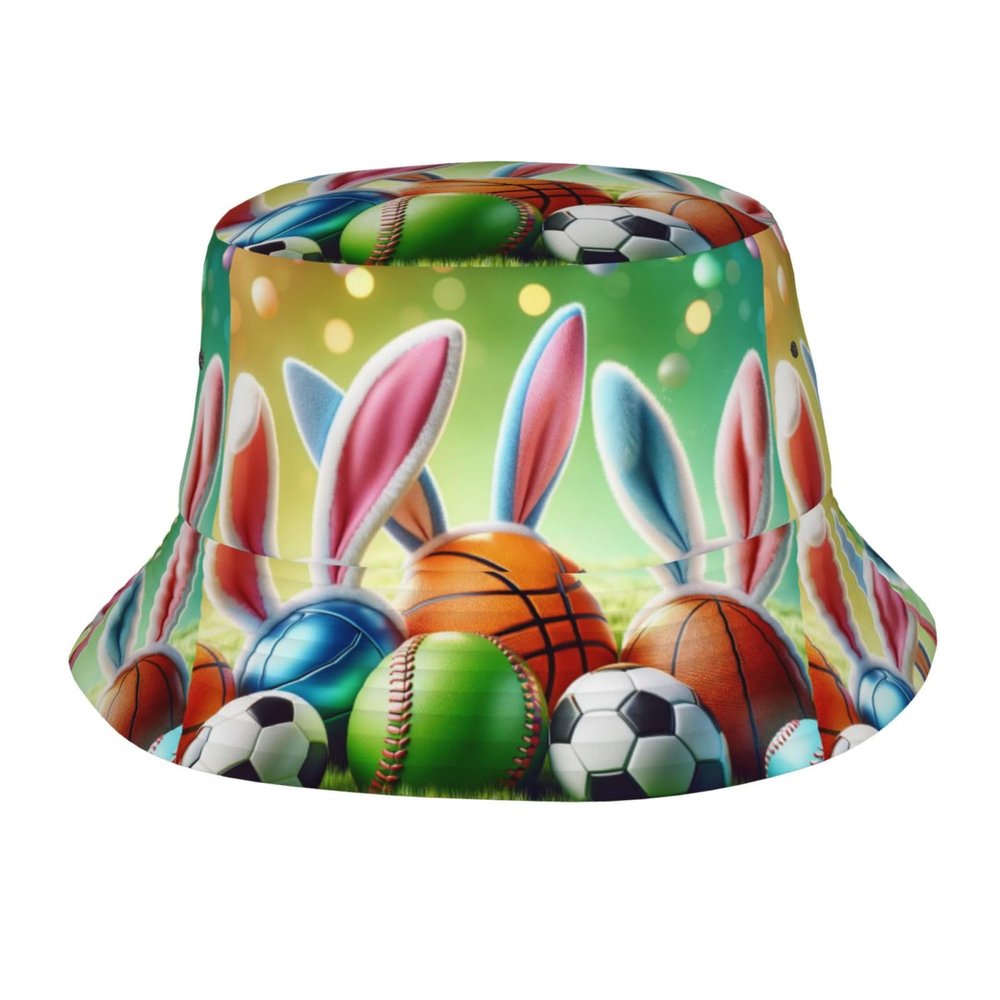 Adult Sun Protection Bucket Hat Easter-Rabbit-Ears-Balls Men Outdoor Boonie Hat Women Sunshade Fisherman Hat Black