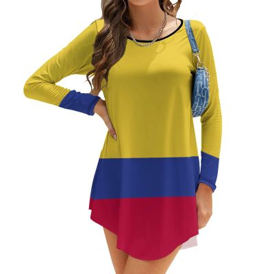 TAIZIYEAH Colombia Flag Long-Sleeved Dress Womens Summer Cute Short Sleeve L