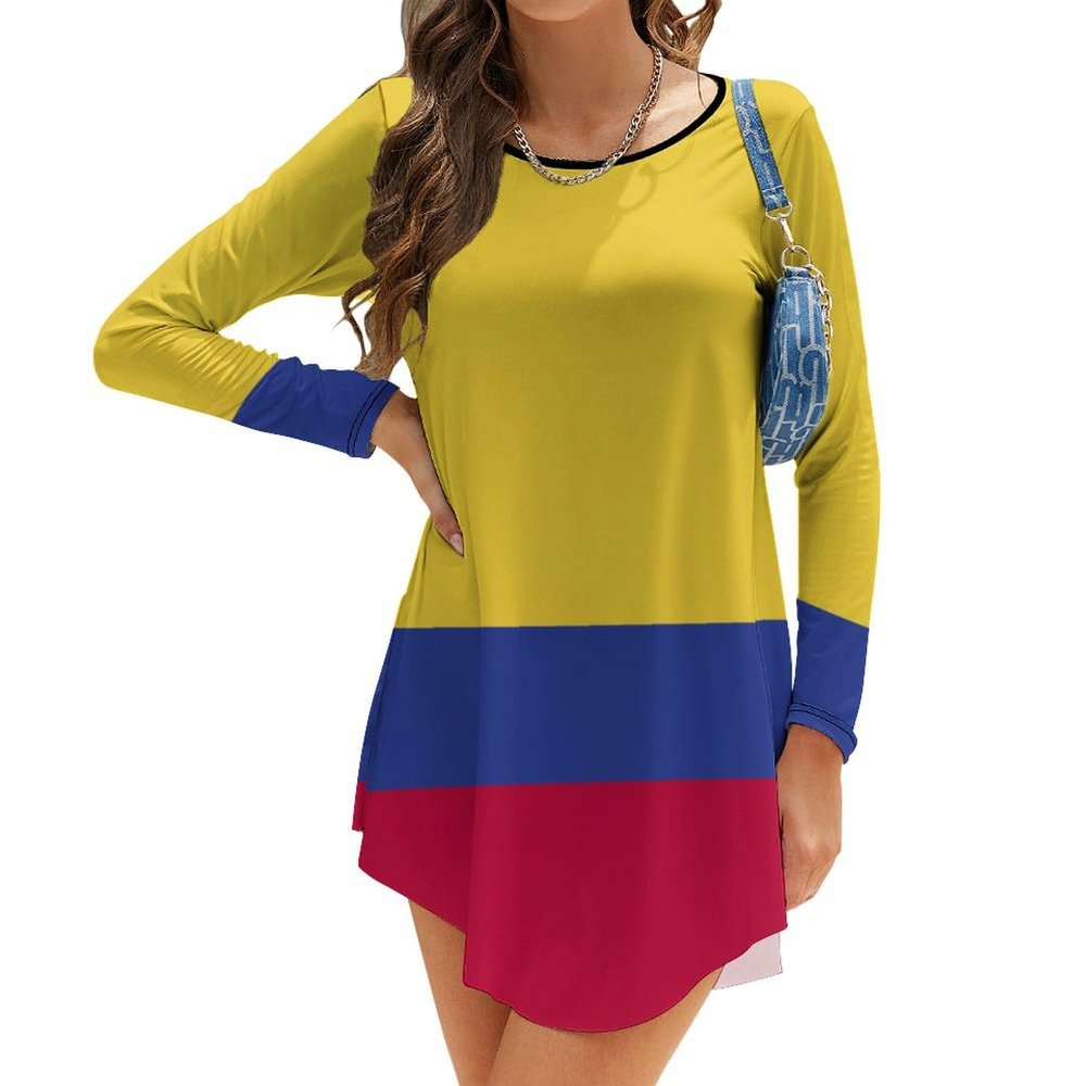 TAIZIYEAH Colombia Flag Long-Sleeved Dress Womens Summer Cute Short Sleeve L