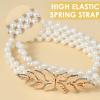 AOZUO Pearl Elastic Chain Belt, Pearl Stretchy Waist Belt Gold Leaf Waistband for Women Girl Dress Skirt Jeans view 2